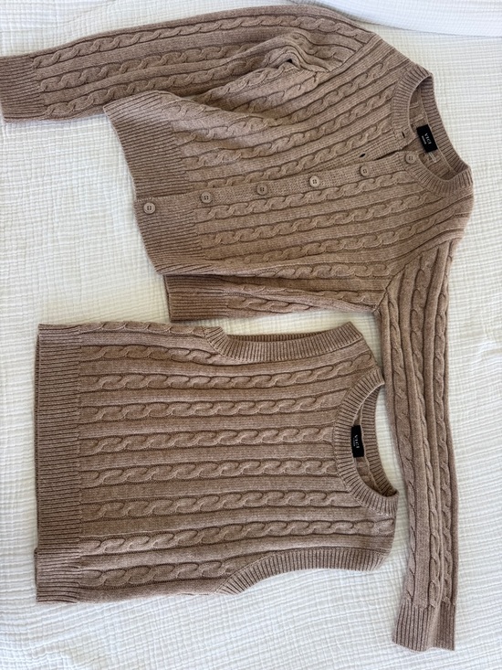 Vici Sweaters - Vici Taupe Cable-Knit Cardigan and Vest Set